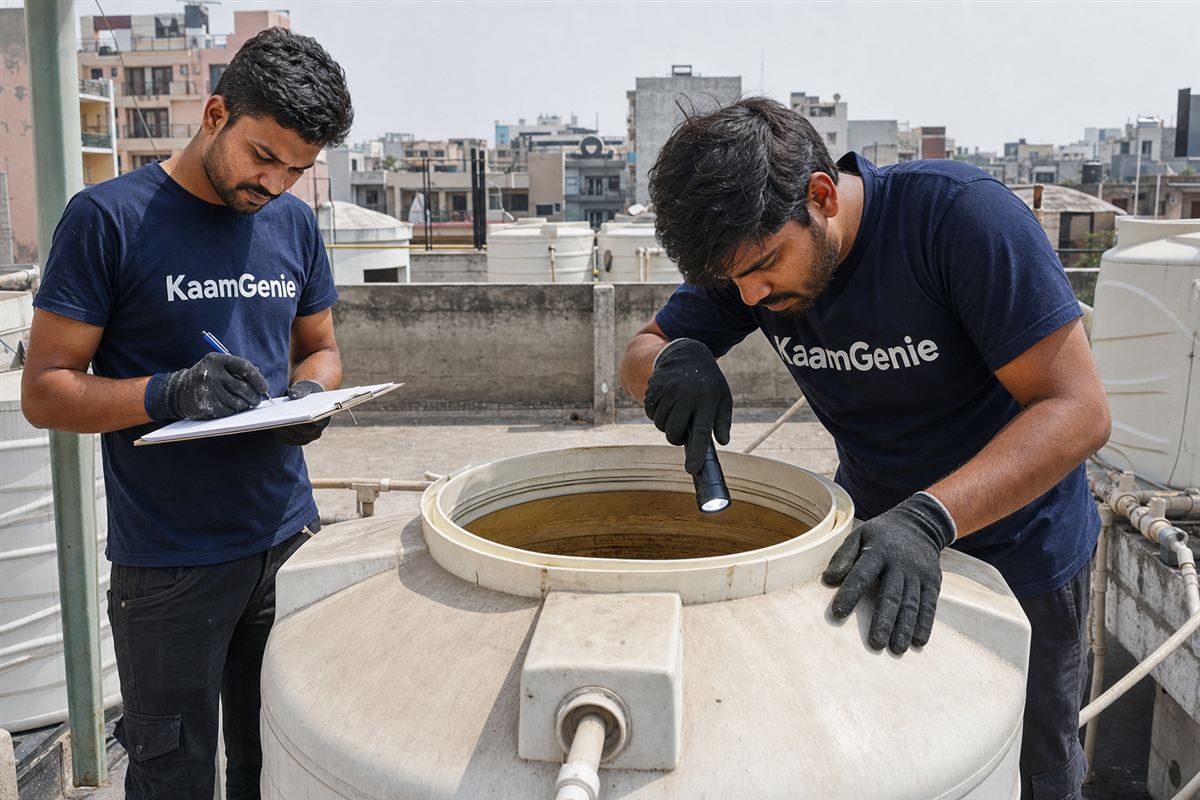 KaamGenie crew cleaning a water tank in Sector 82, Noida