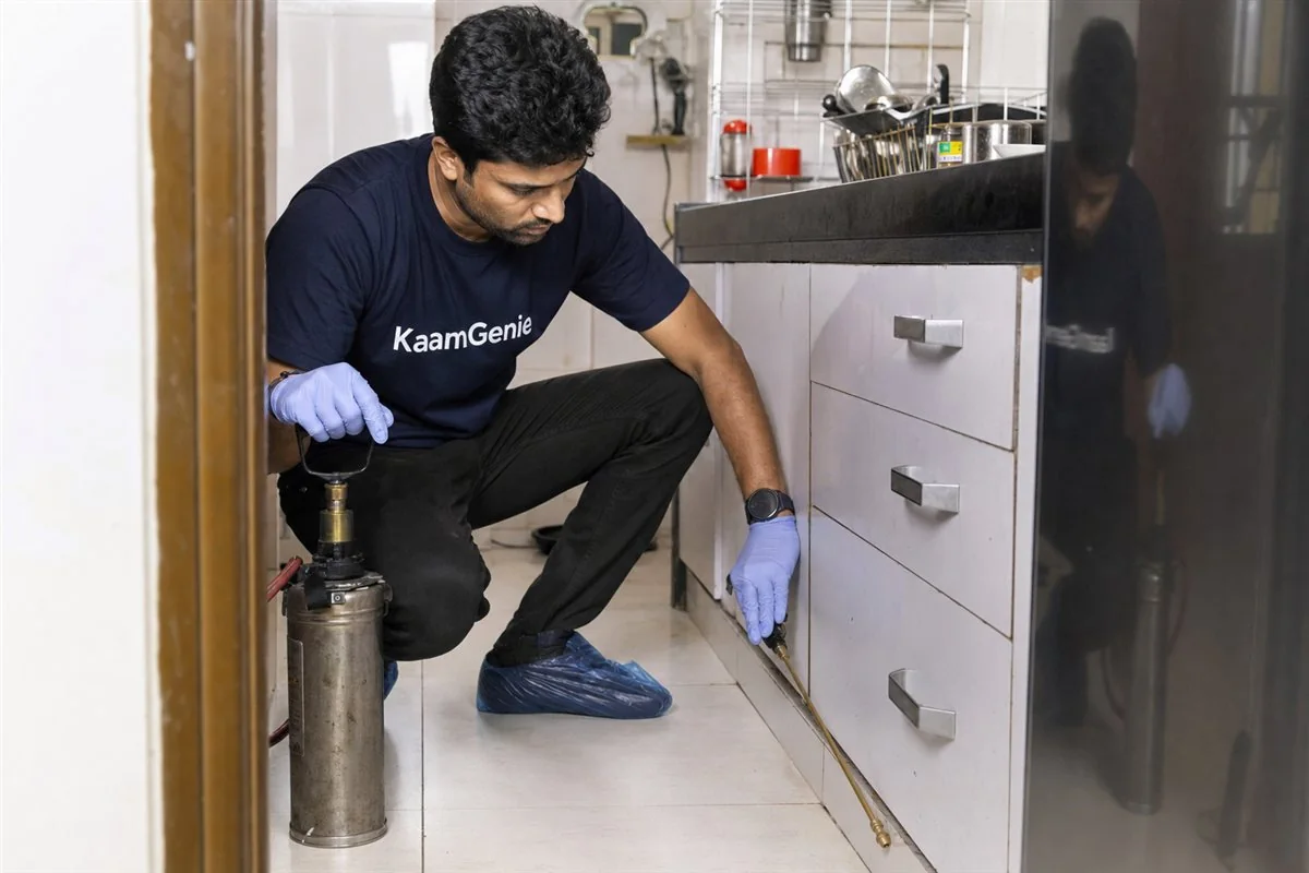A Delhi ground-floor flat backing onto a drain and open plot, the kind of home where recurring pests make an AMC worthwhile