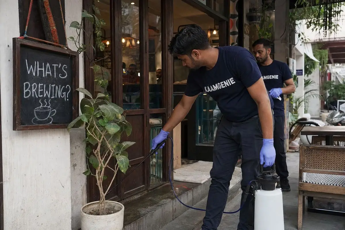 KaamGenie pest control technician treating a Adchini property in South Delhi