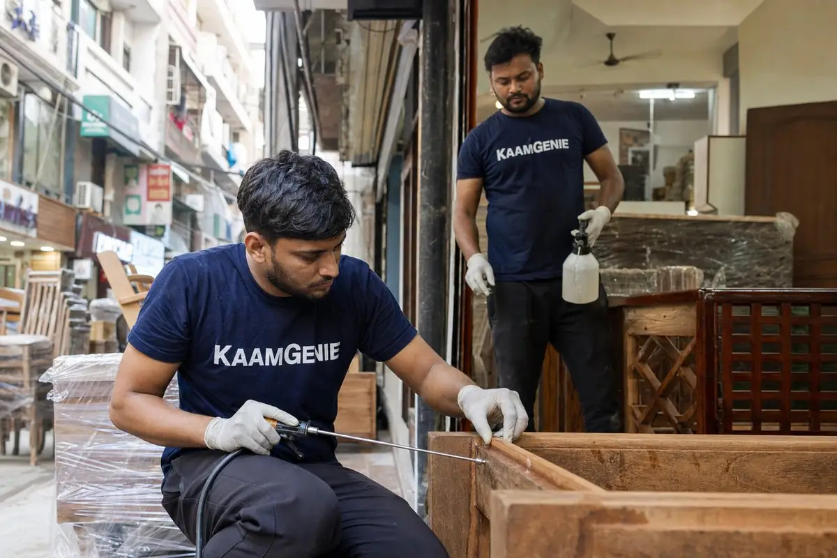 KaamGenie pest control technician treating a Amar Colony property in South Delhi