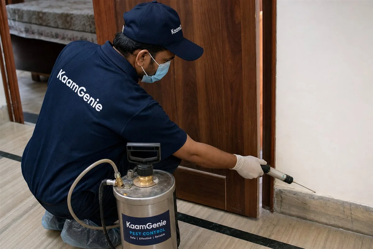 KaamGenie pest control technician treating a Bali Nagar property in West Delhi