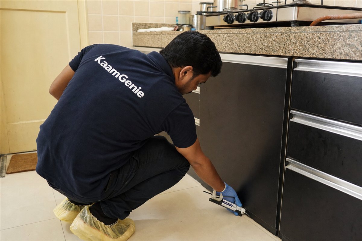 KaamGenie pest control technician treating a Ber Sarai property in South Delhi