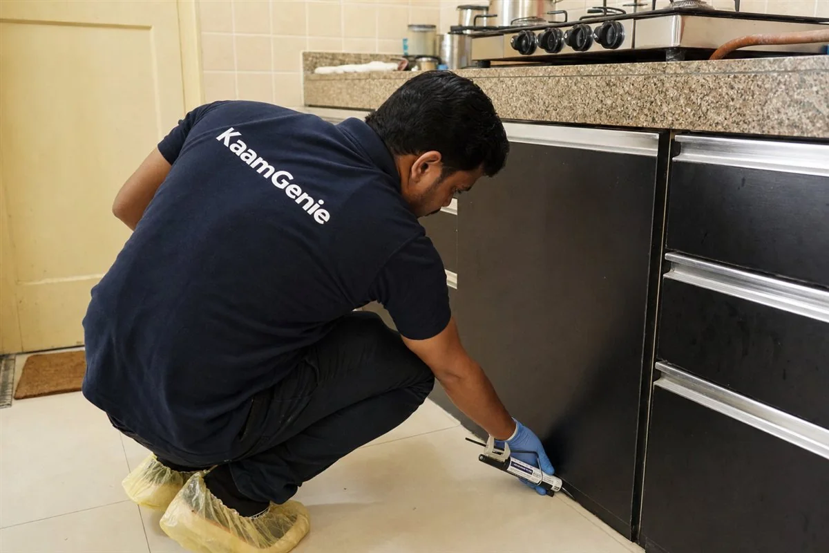 KaamGenie pest control technician treating a Ber Sarai property in South Delhi
