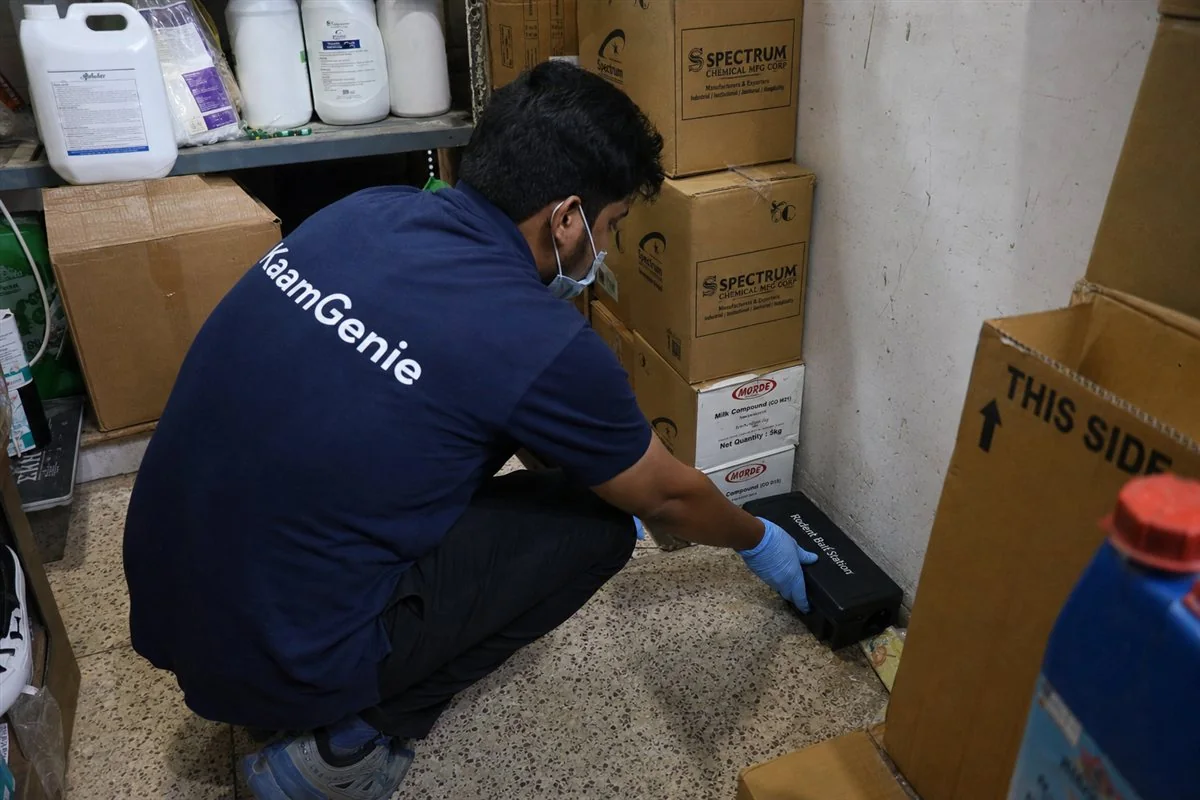 KaamGenie pest control technician treating a Bindapur property in West Delhi