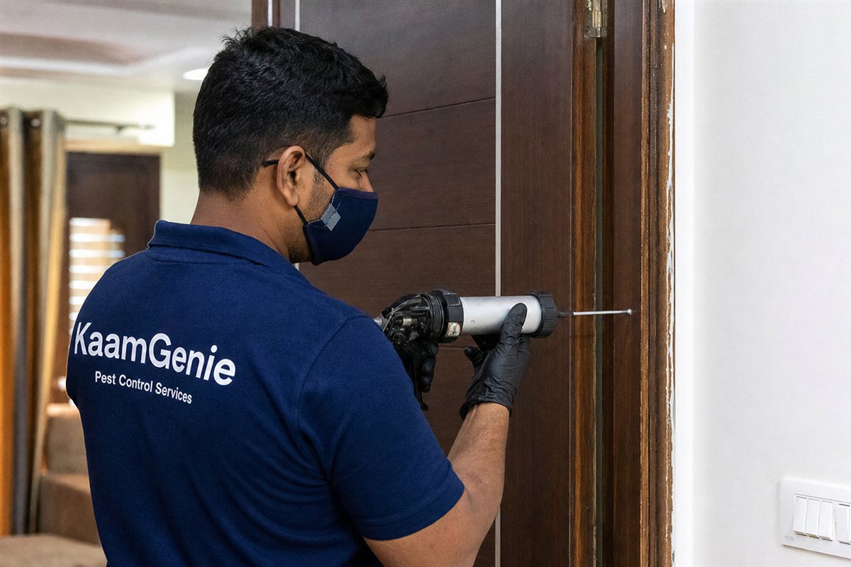 KaamGenie pest control technician treating a Chirag Delhi property in South Delhi