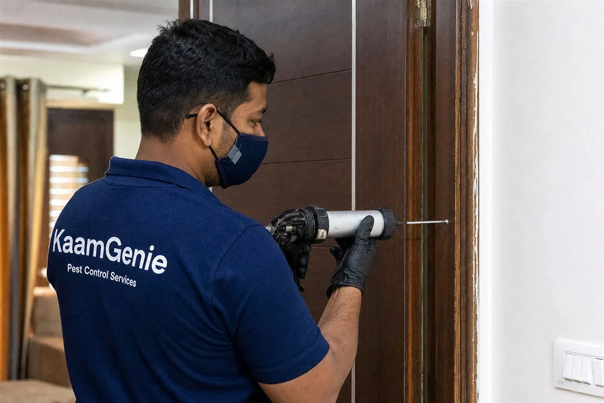 KaamGenie pest control technician treating a Chirag Delhi property in South Delhi