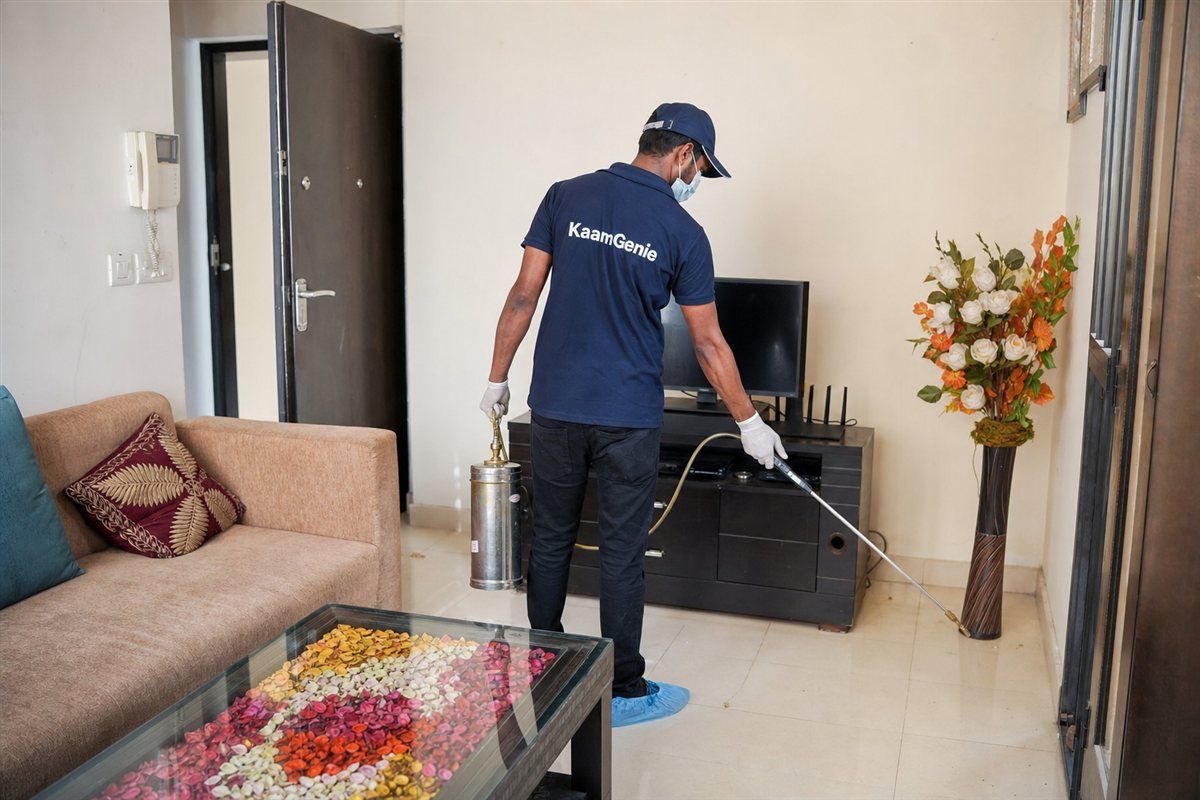 A Delhi tenant and landlord reviewing the maintenance clause of a rent agreement together at a table