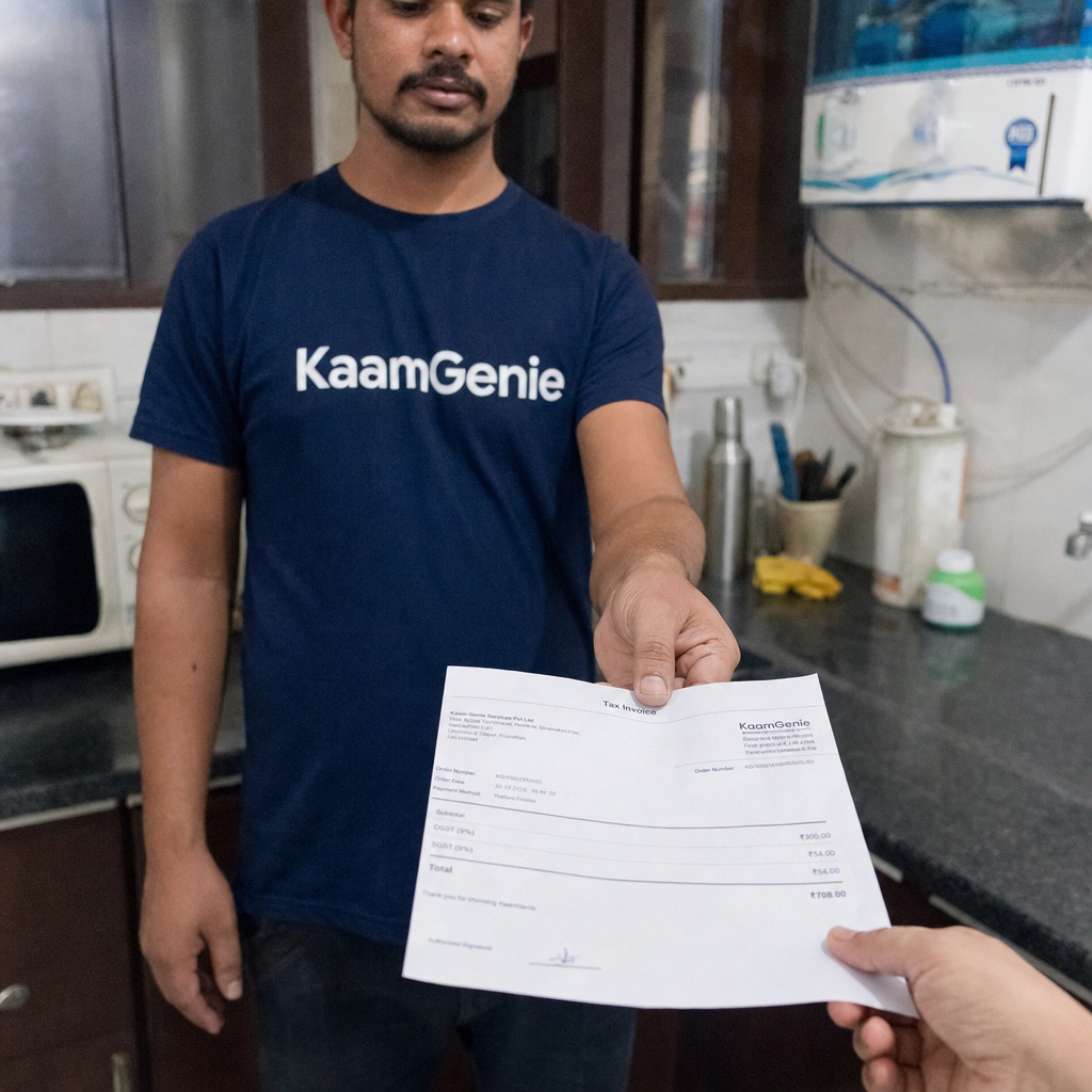 Delhi homeowner comparing three pest control quotes on her kitchen table