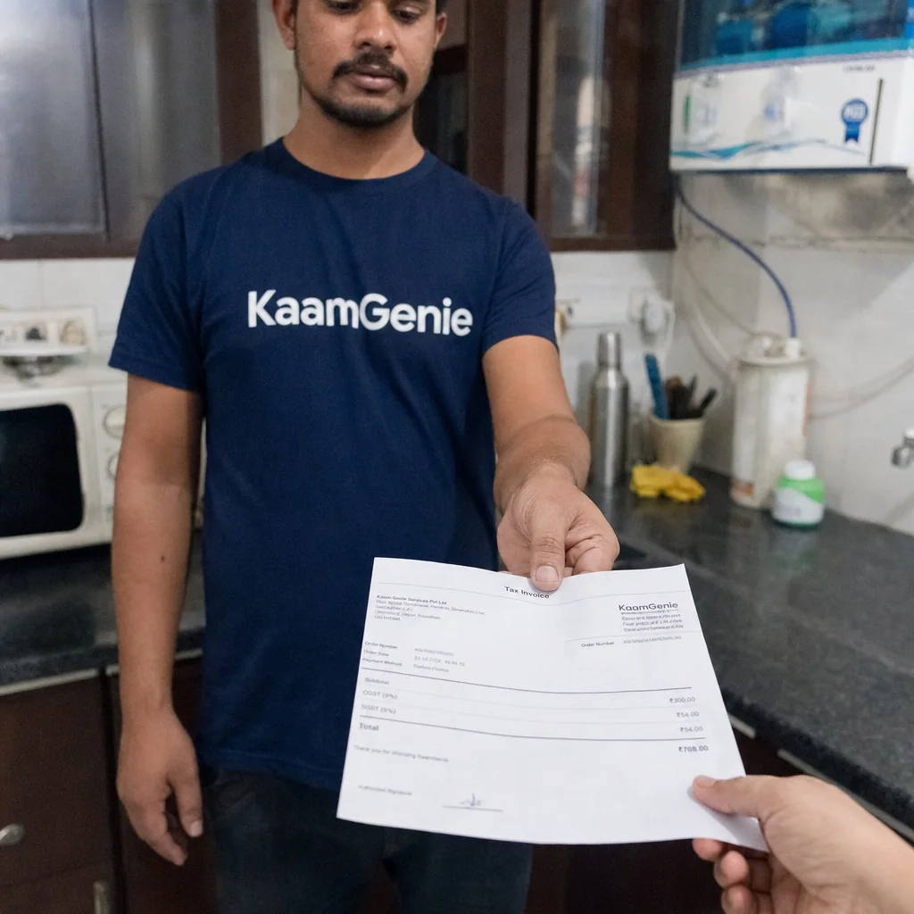 Delhi homeowner comparing three pest control quotes on her kitchen table