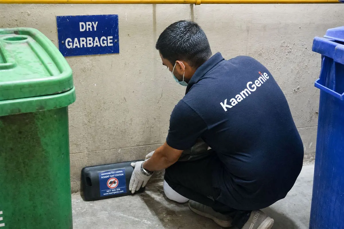 KaamGenie pest control technician treating a Dwarka Sector 15 property in West Delhi