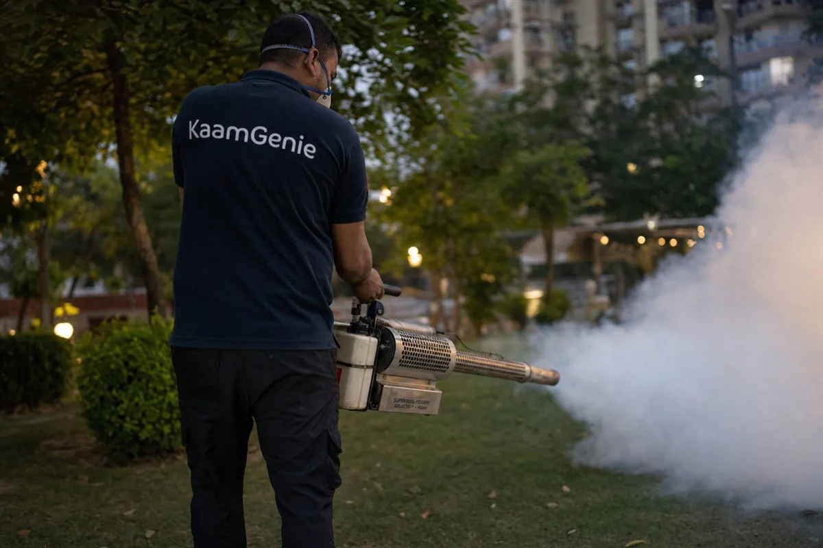 KaamGenie pest control technician treating a Dwarka Sector 16 property in West Delhi