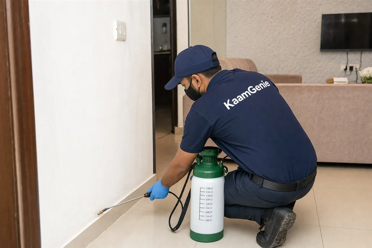 KaamGenie pest control technician treating a Dwarka Sector 23 property in West Delhi