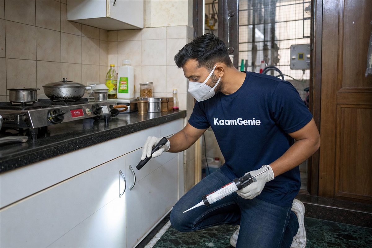 KaamGenie pest control technician treating a Dwarka Sector 24 property in West Delhi