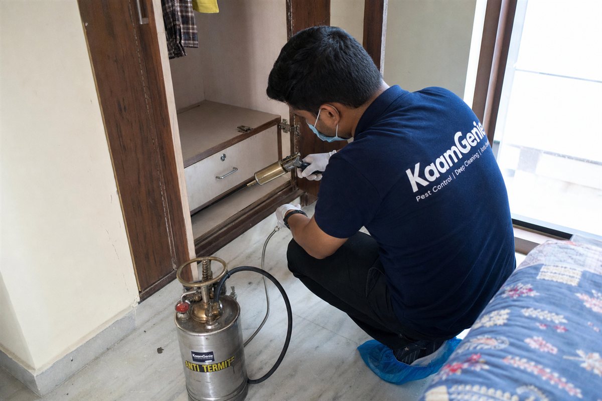 KaamGenie pest control technician treating a Dwarka Sector 26 property in West Delhi