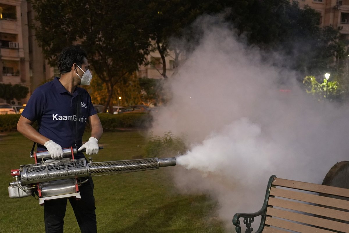 KaamGenie pest control technician treating a Dwarka Sector 28 property in West Delhi