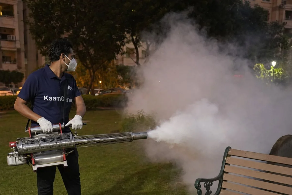 KaamGenie pest control technician treating a Dwarka Sector 28 property in West Delhi