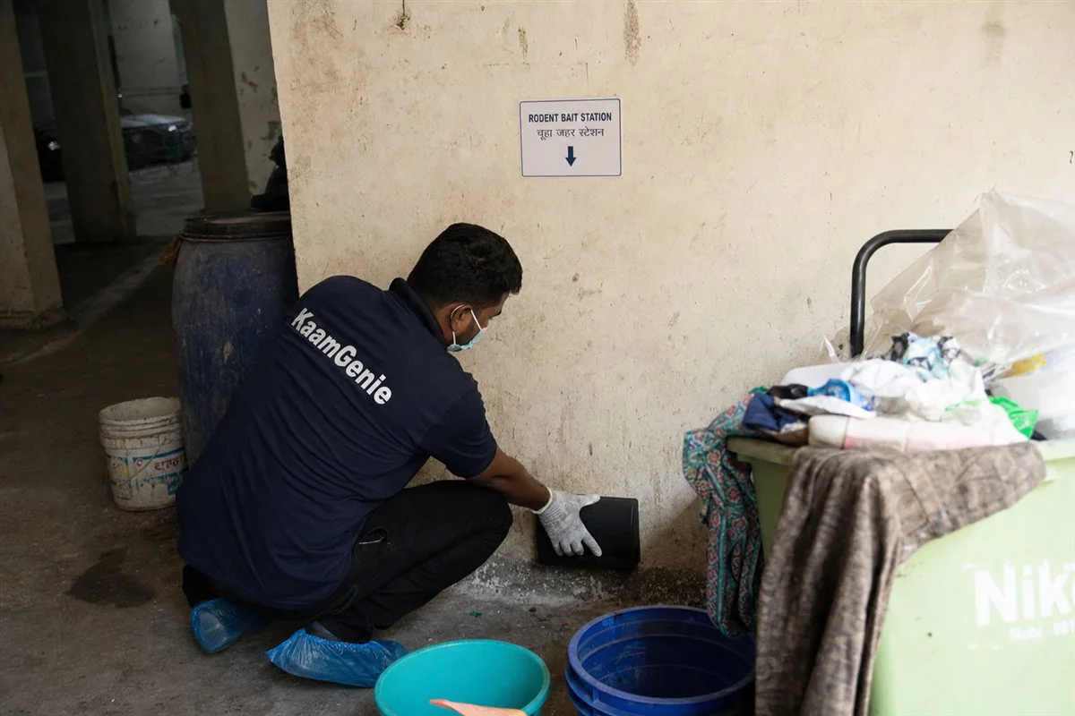 KaamGenie pest control technician treating a Dwarka Sector 3 property in West Delhi