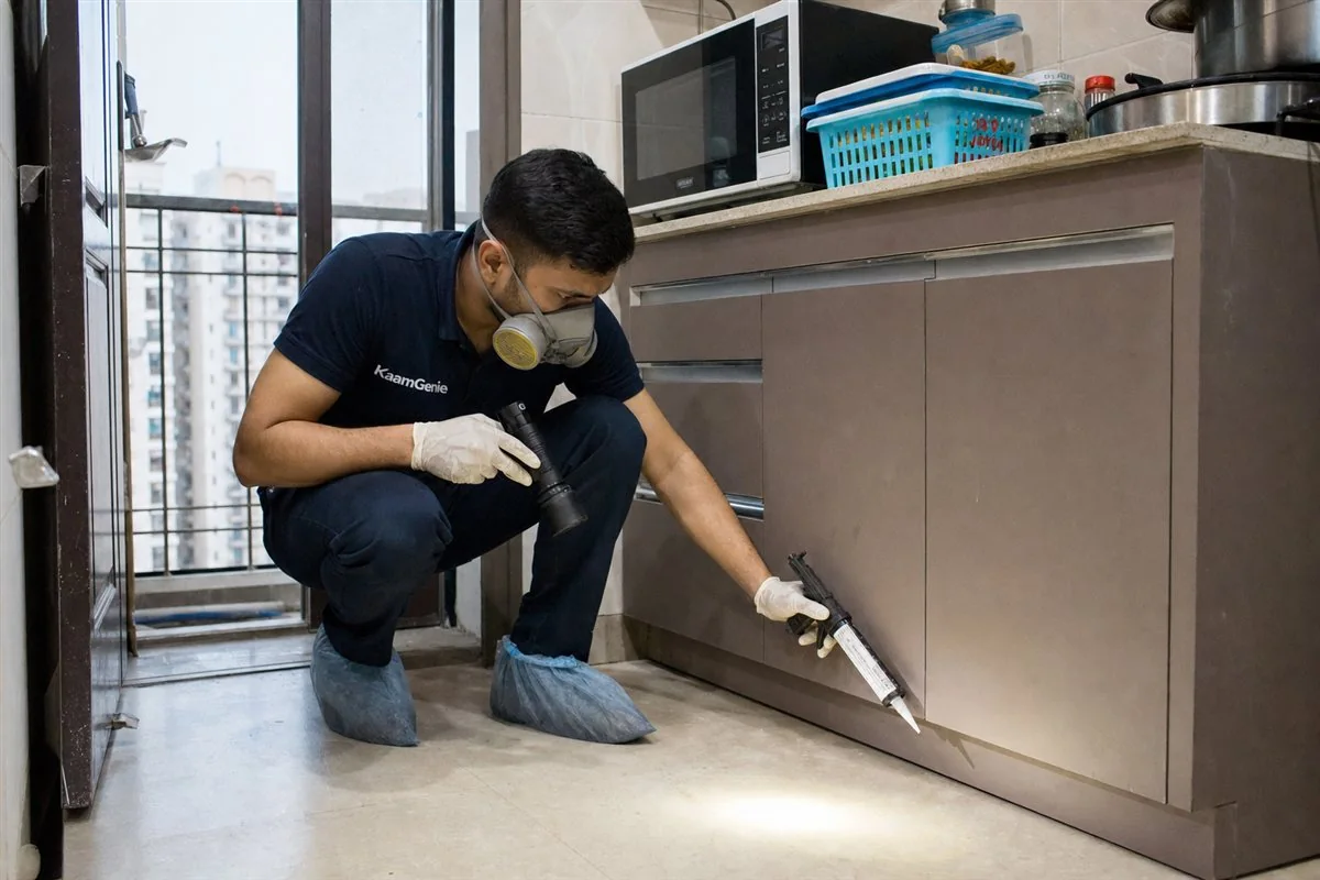 KaamGenie pest control technician treating a Dwarka Sector 6 property in West Delhi