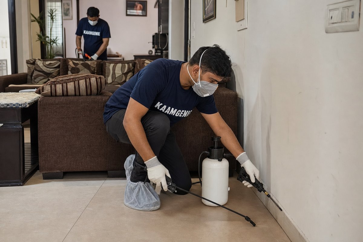 KaamGenie pest control technician treating a East of Kailash property in South Delhi