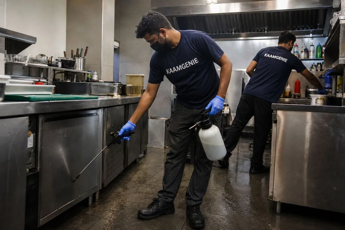 KaamGenie pest control technician treating a Ballabhgarh property in Faridabad