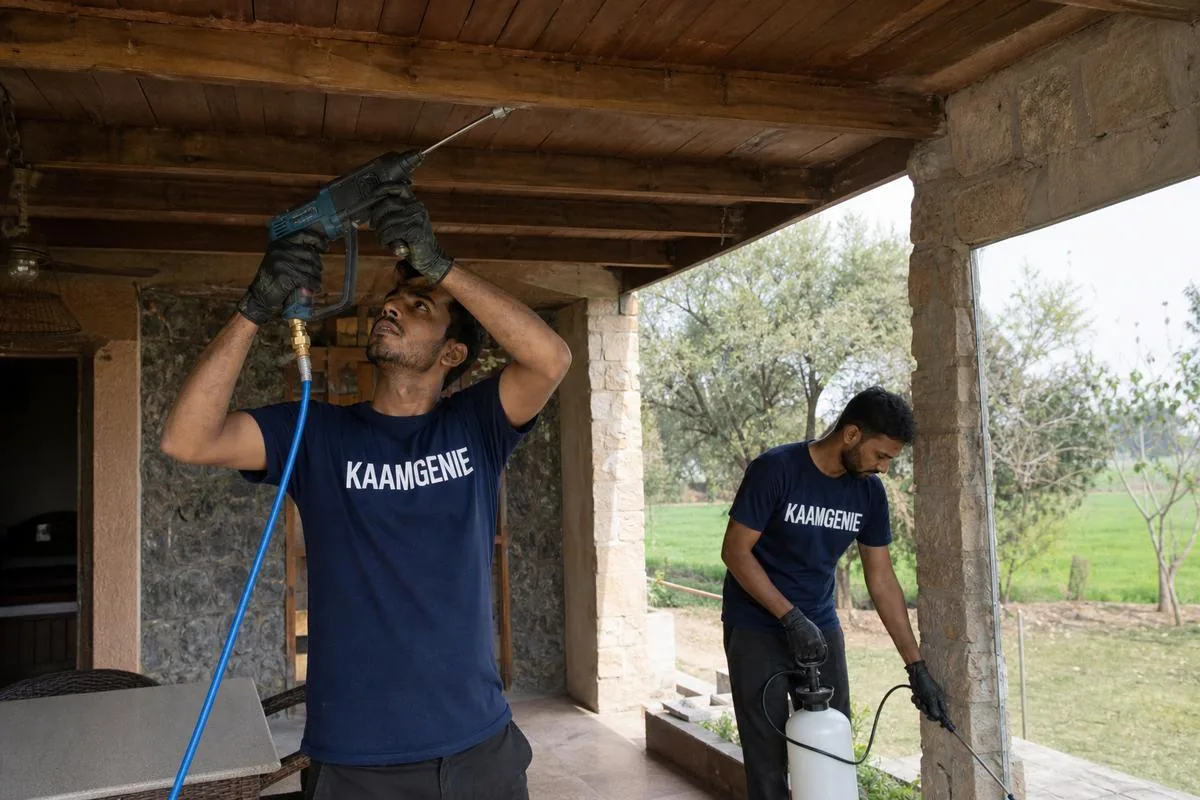 KaamGenie pest control technician treating a Faridpur property in Faridabad