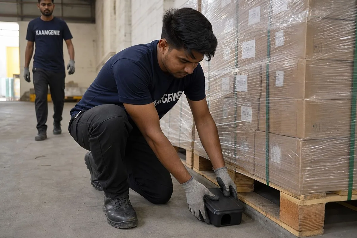KaamGenie pest control technician treating a Mujesar property in Faridabad