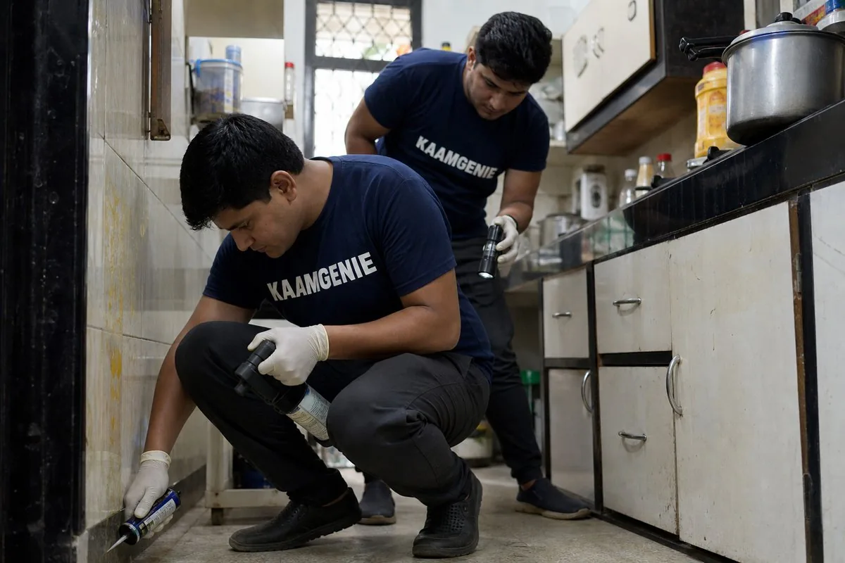 KaamGenie pest control technician treating a Old Faridabad property in Faridabad