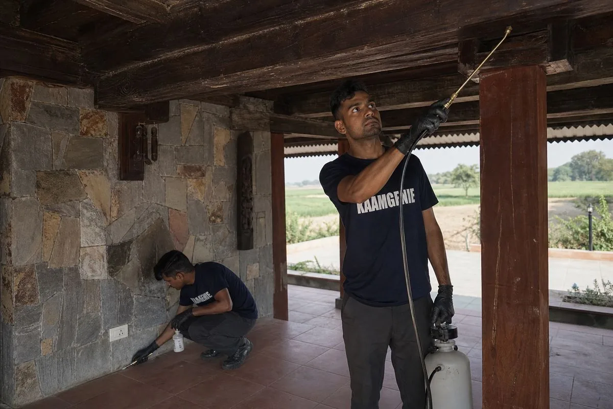 KaamGenie pest control technician treating a Pali property in Faridabad