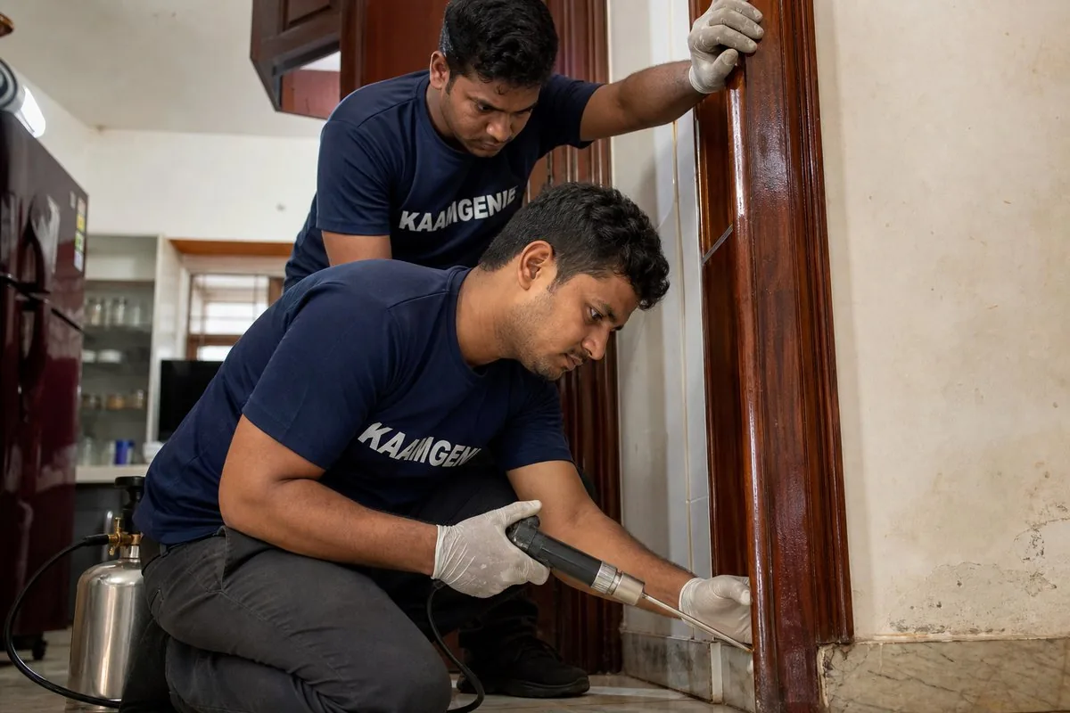 KaamGenie pest control technician treating a Sainik Colony property in Faridabad
