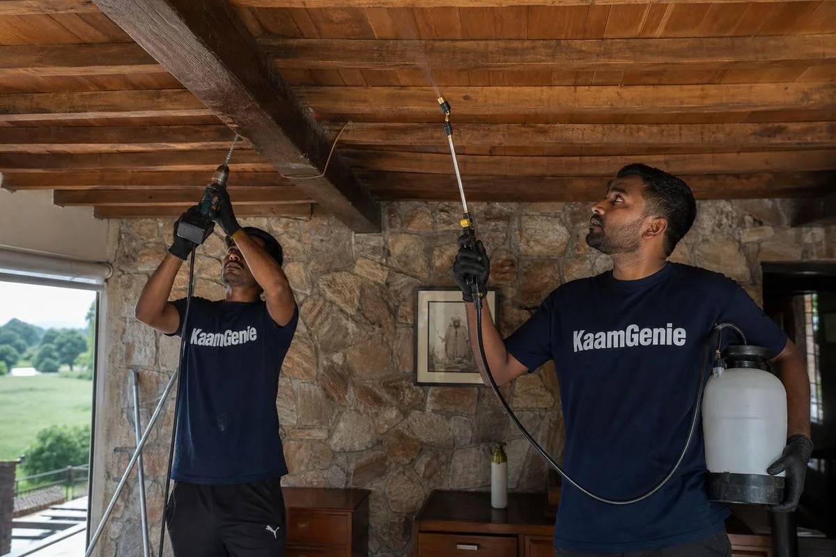 KaamGenie pest control technician treating a Saran property in Faridabad