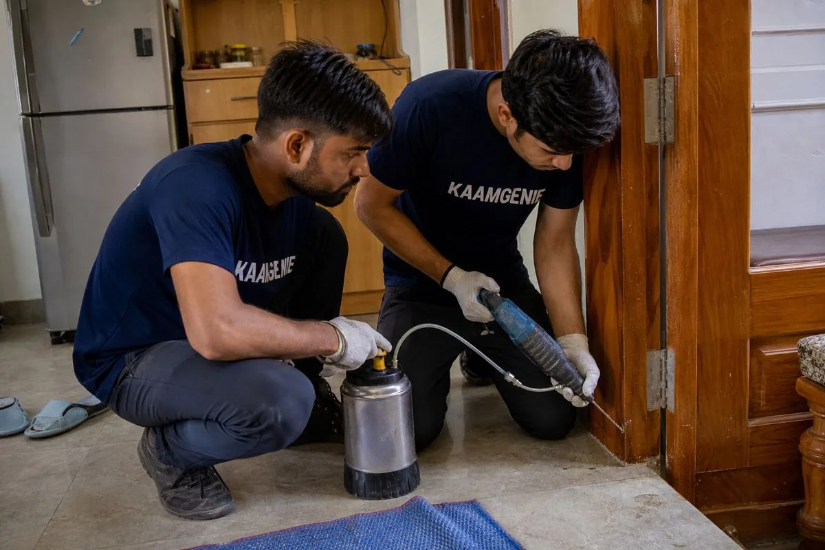 KaamGenie pest control technician treating a Sector 10 property in Faridabad