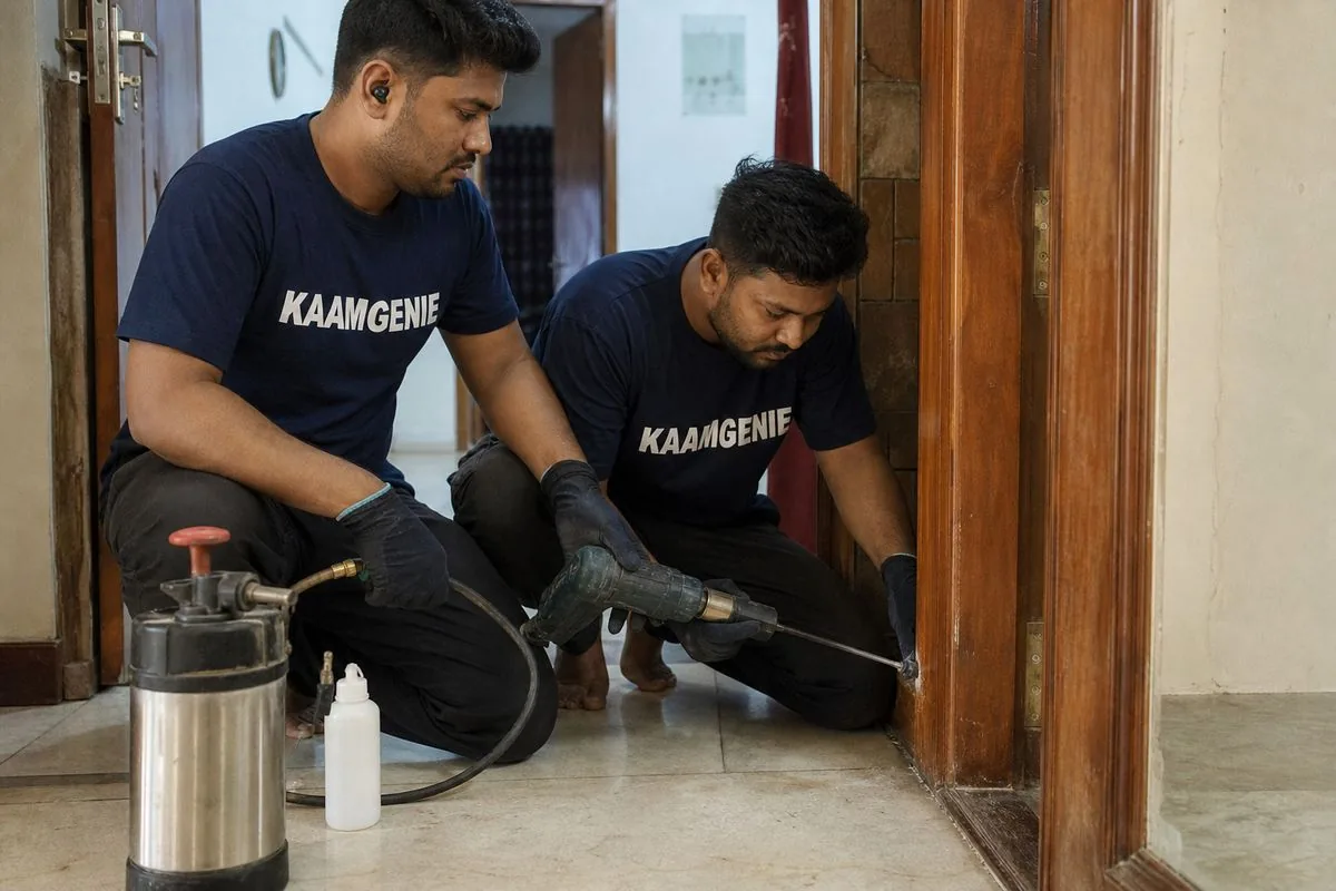 KaamGenie pest control technician treating a Sector 15 property in Faridabad
