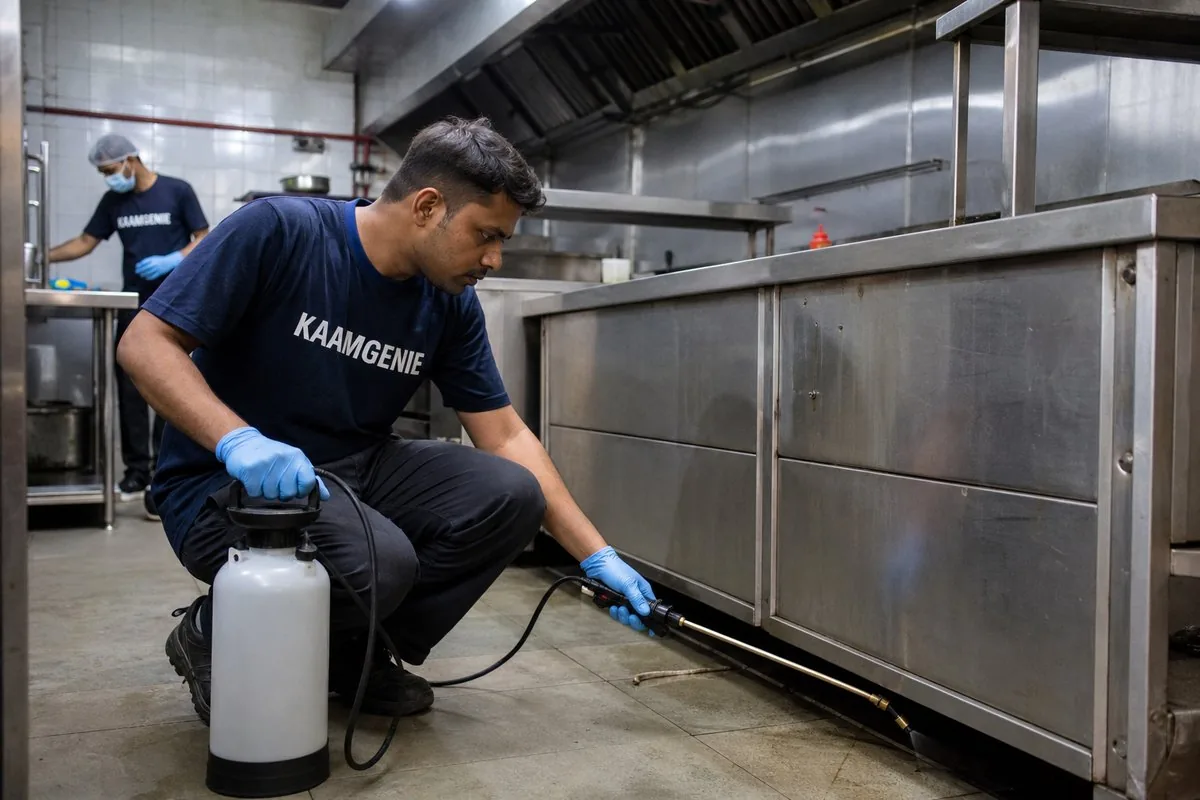 KaamGenie pest control technician treating a Sector 16 property in Faridabad