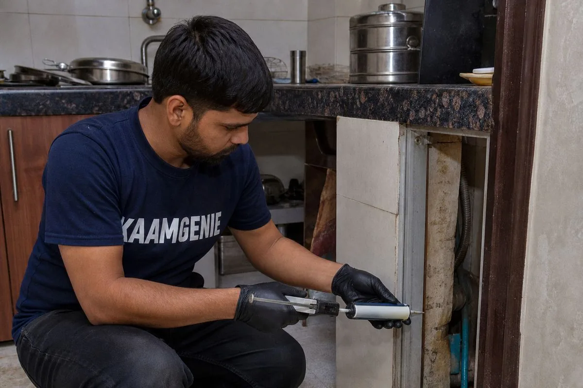 KaamGenie pest control technician treating a Sector 17 property in Faridabad