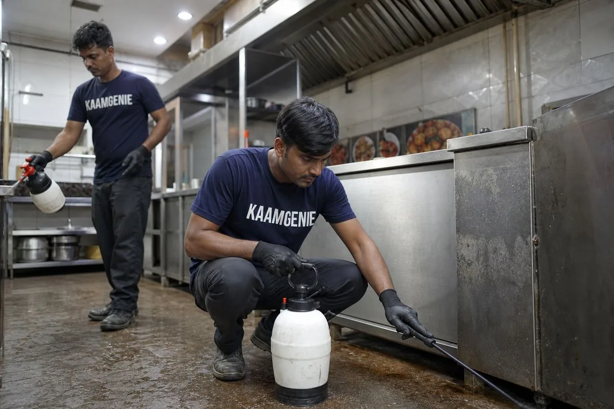 KaamGenie pest control technician treating a Sector 29 property in Faridabad