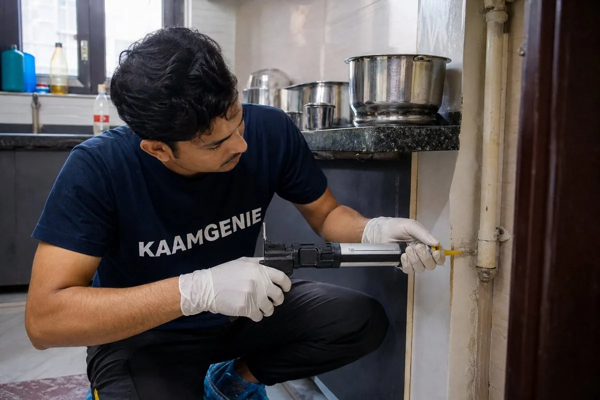 KaamGenie pest control technician treating a Sector 35 property in Faridabad