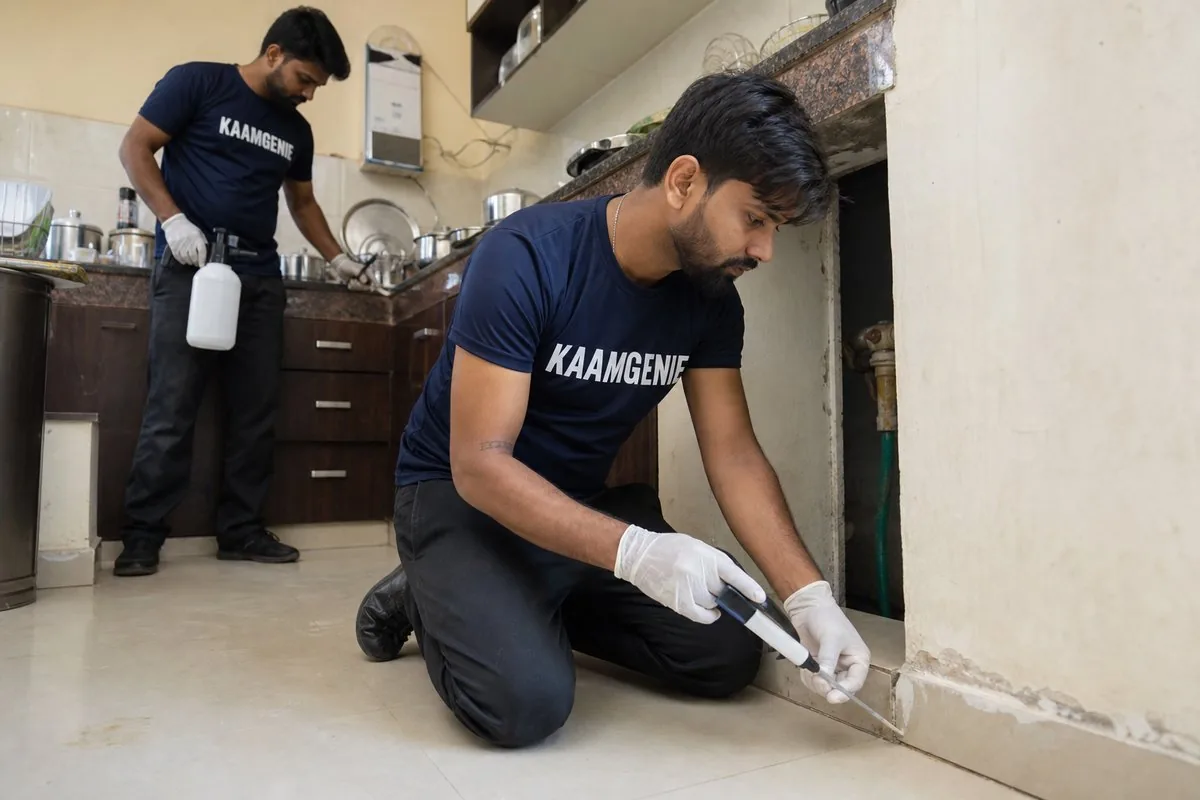 KaamGenie pest control technician treating a Sector 46 property in Faridabad