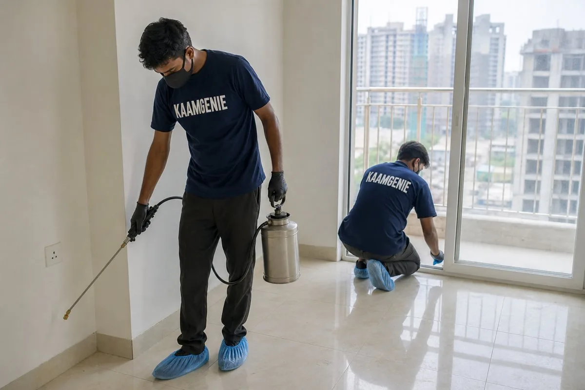 KaamGenie pest control technician treating a Sector 75 property in Faridabad