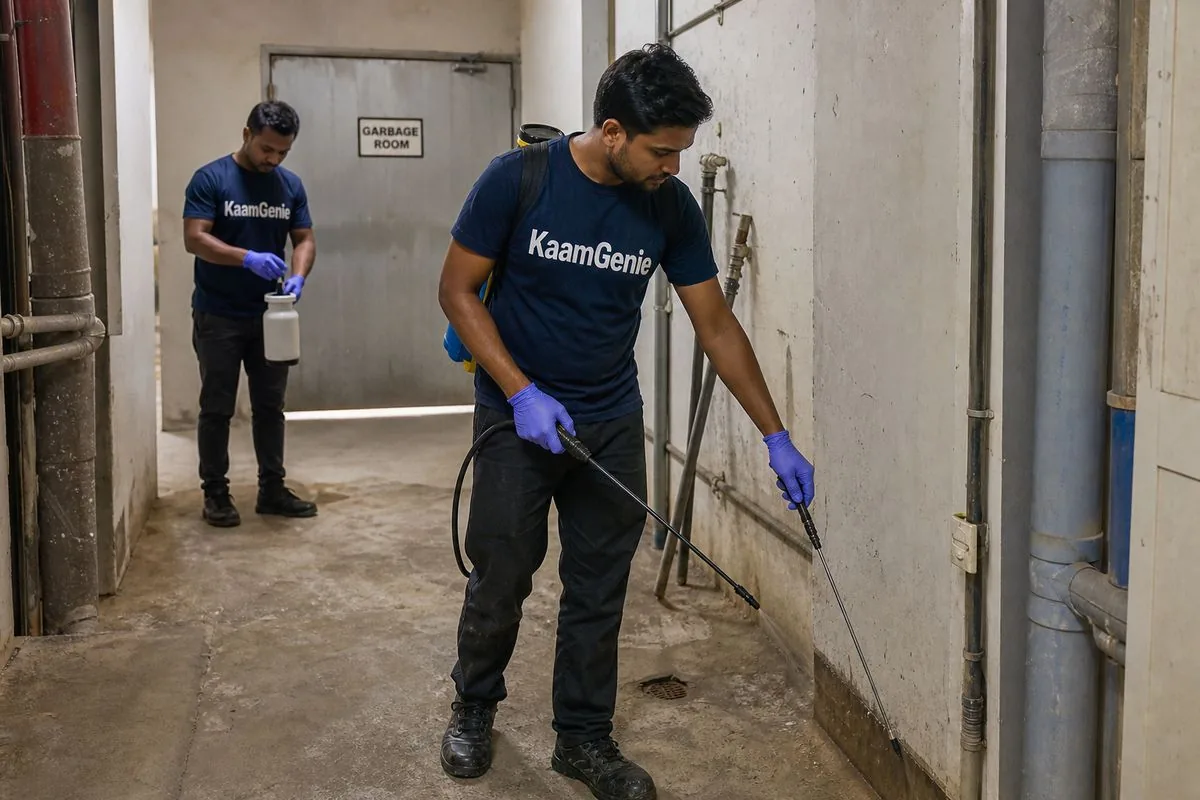 KaamGenie pest control technician treating a Sector 76 property in Faridabad