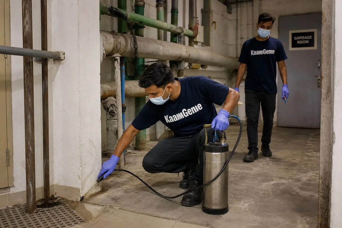 KaamGenie pest control technician treating a Sector 78 property in Faridabad