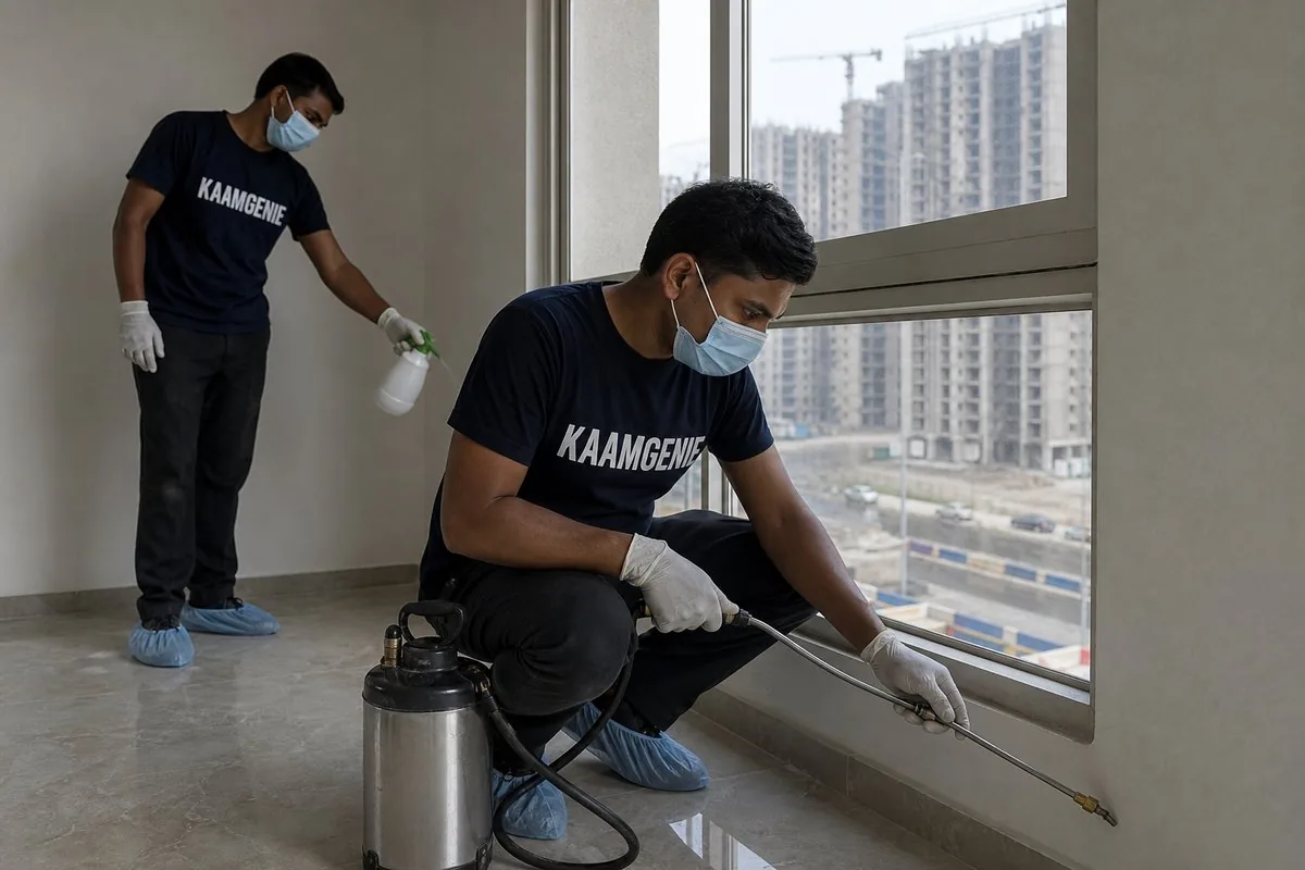 KaamGenie pest control technician treating a Sector 79 property in Faridabad