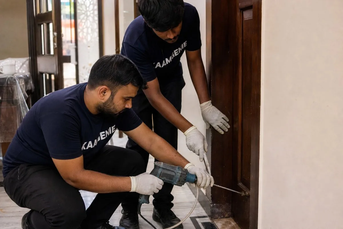 KaamGenie pest control technician treating a Sector 8 property in Faridabad
