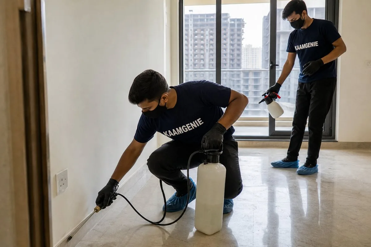 KaamGenie pest control technician treating a Sector 80 property in Faridabad