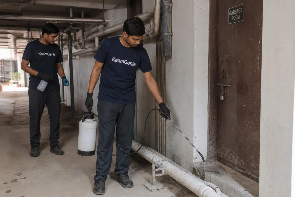 KaamGenie pest control technician treating a Sector 81 property in Faridabad