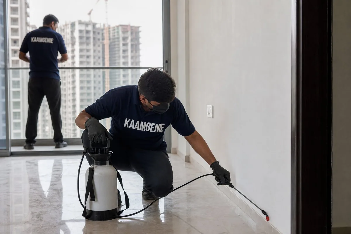 KaamGenie pest control technician treating a Sector 82 property in Faridabad