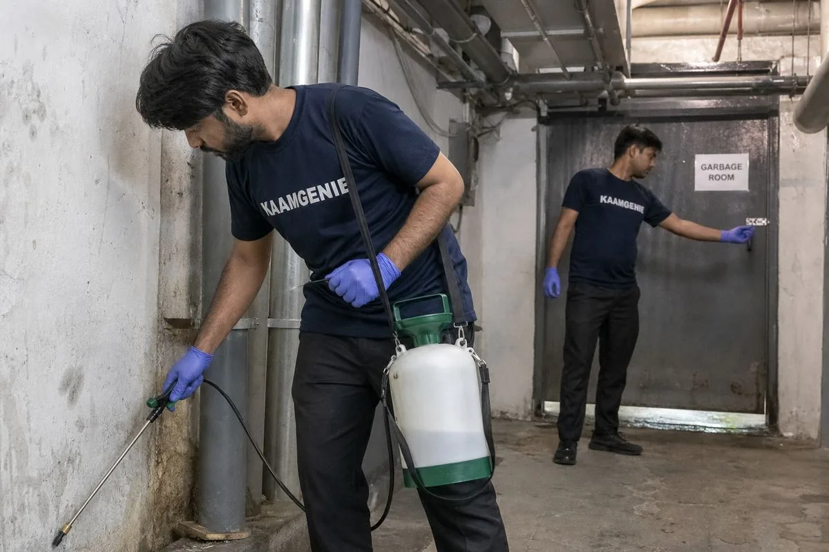 KaamGenie pest control technician treating a Sector 83 property in Faridabad