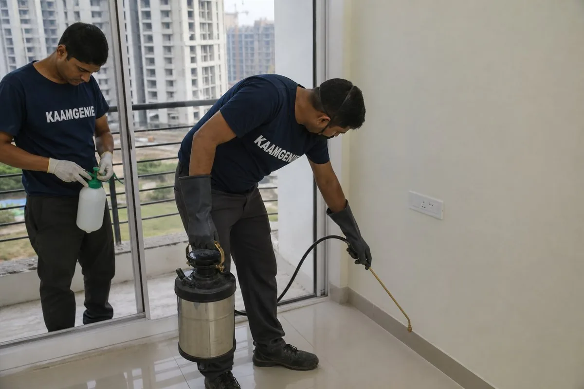 KaamGenie pest control technician treating a Sector 84 property in Faridabad