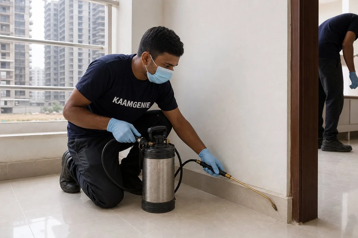 KaamGenie pest control technician treating a Sector 85 property in Faridabad