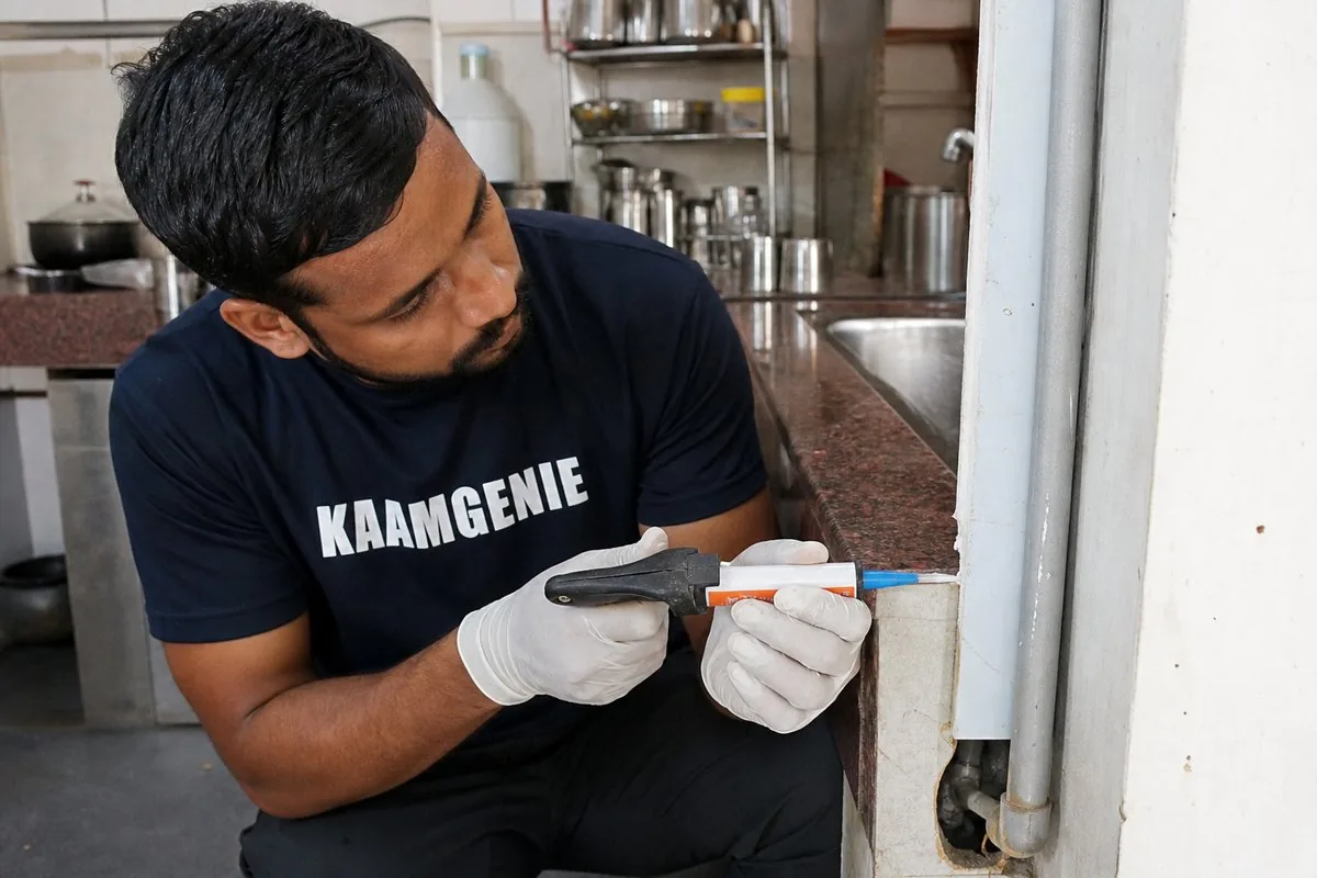 KaamGenie pest control technician treating a Shiv Durga Vihar property in Faridabad