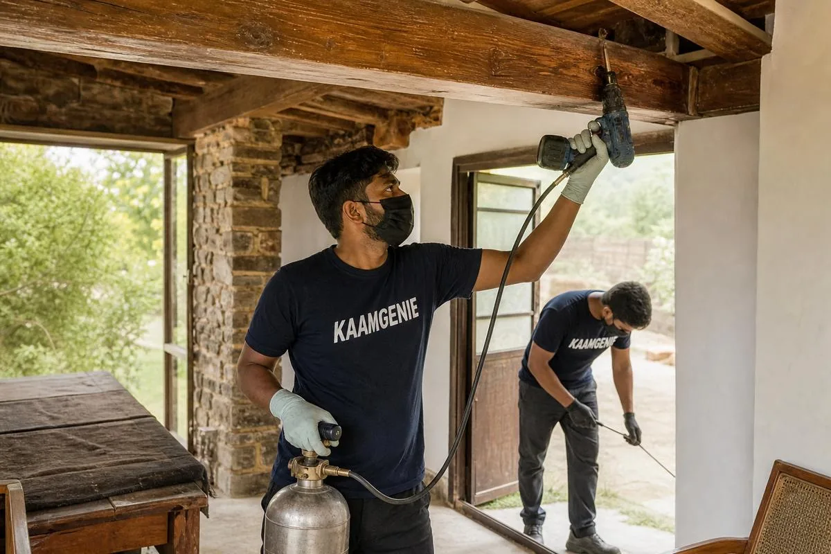 KaamGenie pest control technician treating a Sikri property in Faridabad
